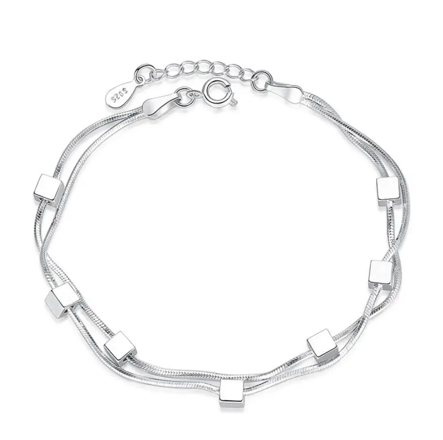 

Fashion Magic Square Window Silver Bracelet Snake Bone Chain Bracelet Hand Pentagram Accessories, White/white