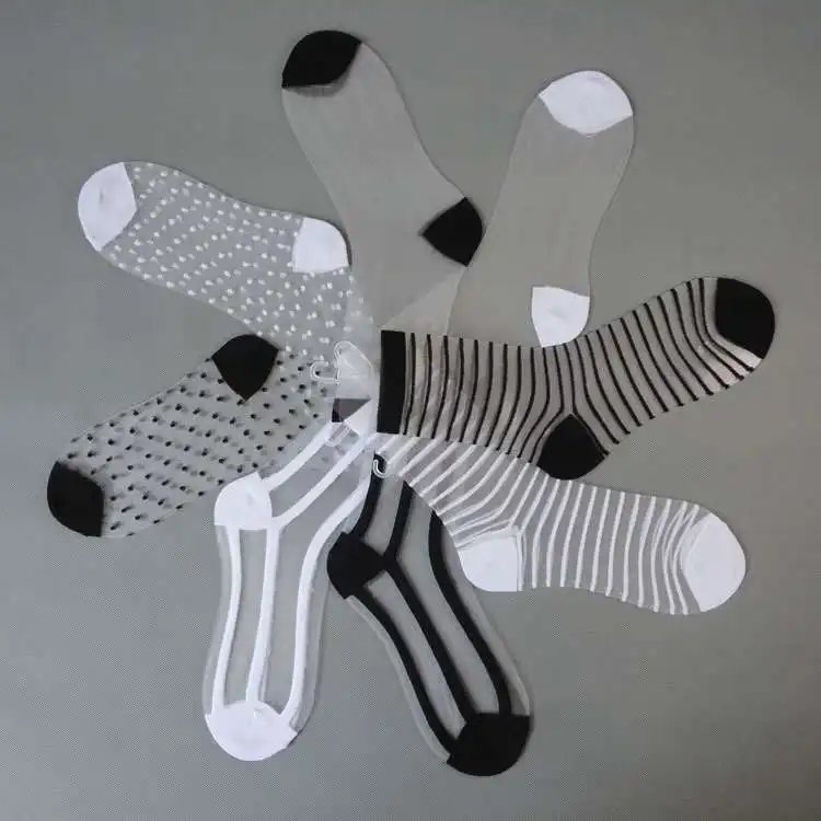 

Summer ladies card silk socks silk stockings transparent crystal socks black and white glass stockings