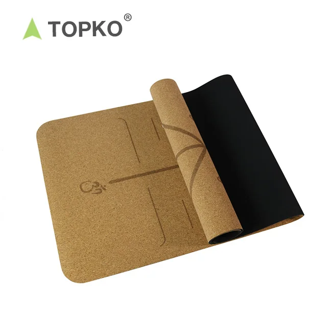 

TOPKO High quality Logo Custom Eco-friendly Cork and 100% Natural rubber Anti Slip odorless Cork rubber Yoga Mat, Green, blue, orange or customize