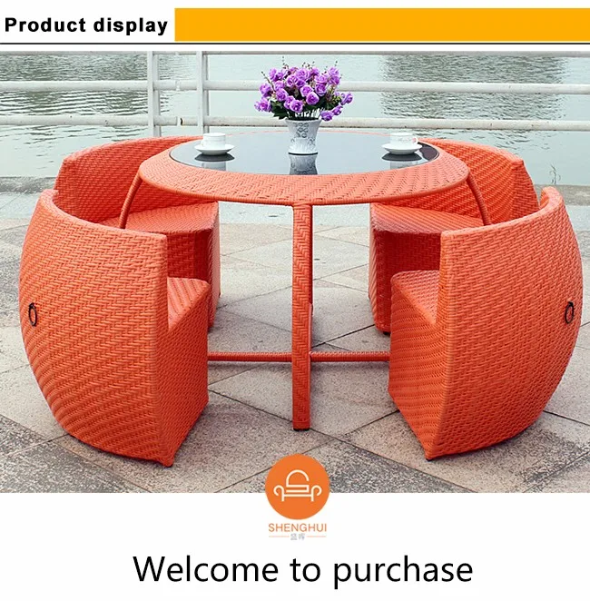 Muebles De Mimbre Sintético Naranja Ahorrador De Espacio Para Jardín Al