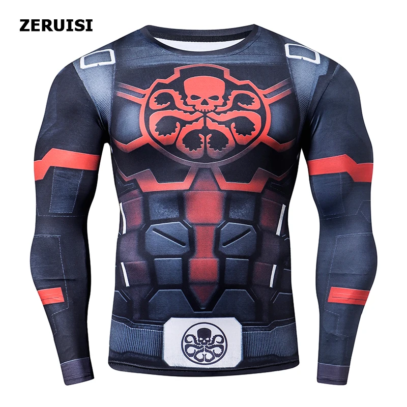 

MOQ 50pcs wholesale Cosplay 3D Printed Compression Shirt Quick Dry High Quality Marvel t shirts Male Long Sleeve Rash guard Tops