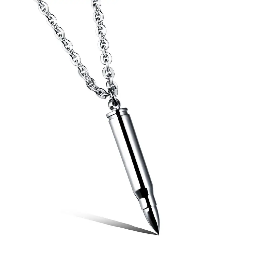 

Creative Stereoscopic Stainless Steel Bullet Chain Necklace Fashion Men Stainless Steel Bullet Necklace, Pciture shows