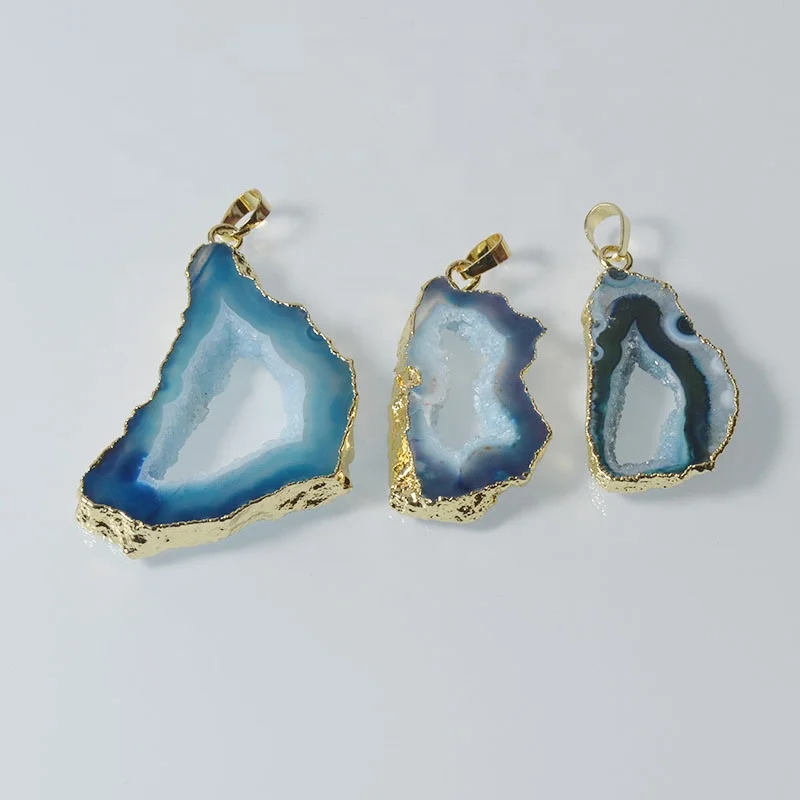 

Irregular Gold Plated Pendant Natural Stone Pendants Wholesale Agate Druzy Slice Pendant Agate Pendants For Jewelry Making