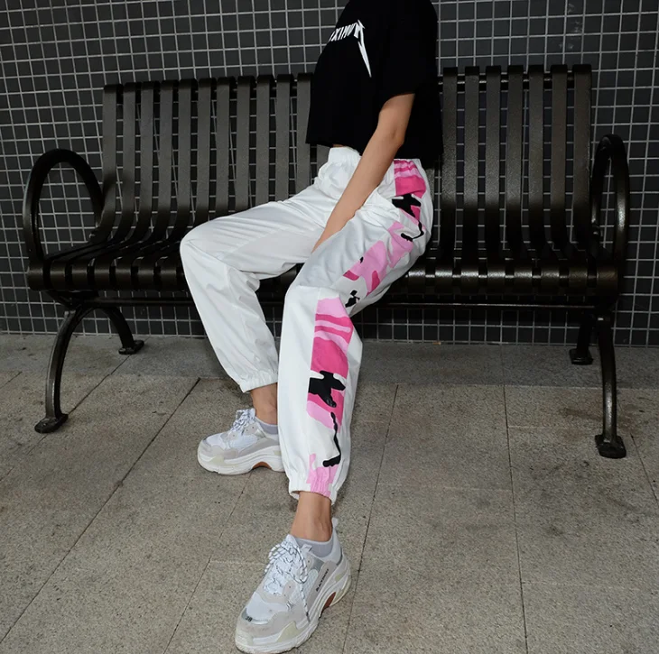 

X85905B 2018 spring high waist casual camouflage trousers women track pants, As pictures