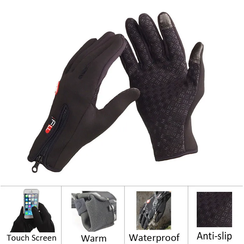 

High quality Warm Winter Thicken Bike Bicycle Glove Thermal Fleece Windproof Rainproof Full Finger Cycling Gloves, N/a