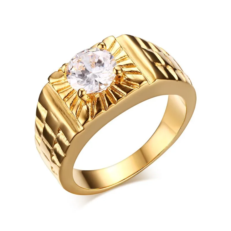 

Titanium 316L stainless steel gold printed with charming AAA big zircon wide finger ring designs for men