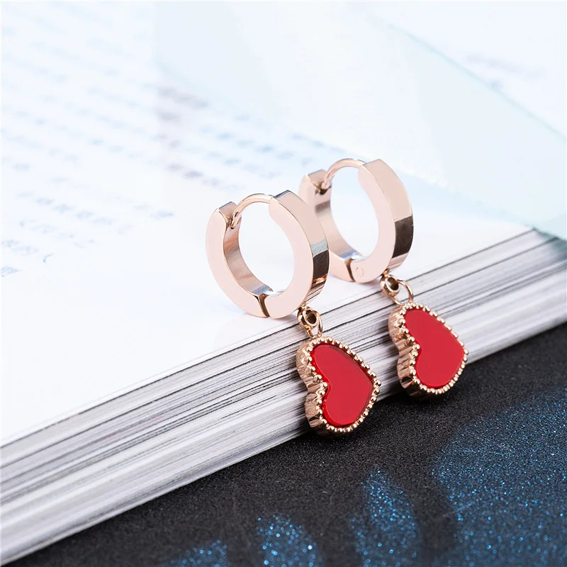 

Best Womens Gift Rose Gold Plated Titanium Steel Earring Red Heart Charm Earring, N/a