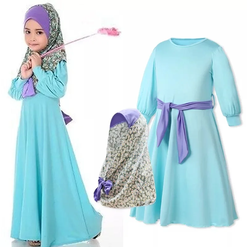 

New Arrival kids Kimono abaya EID ramadan soft jersey muslim kids dress new model abaya, Blue