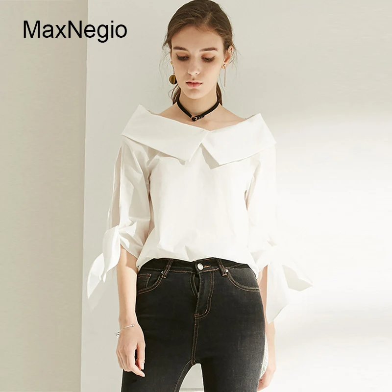 Off Shoulder Women Casual White Blouse 