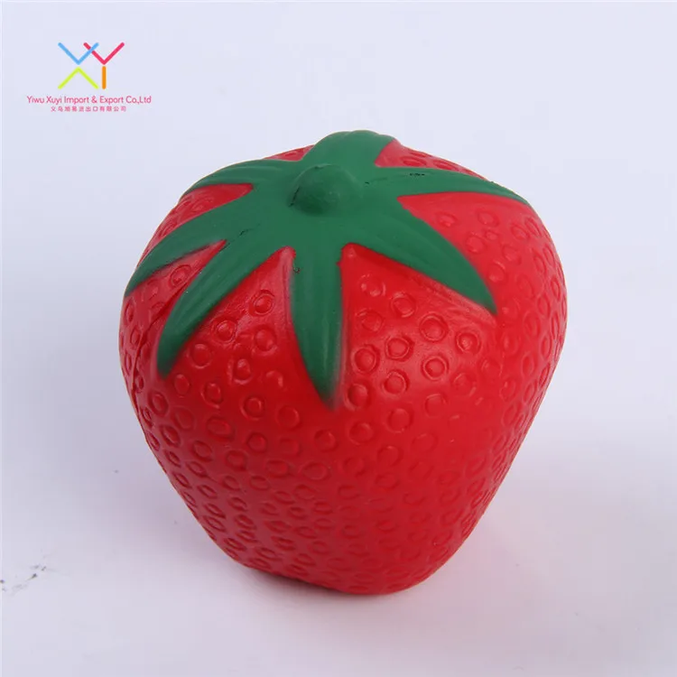 Promotional pu foam strawberry custom fruit shaped stress balls kid toys