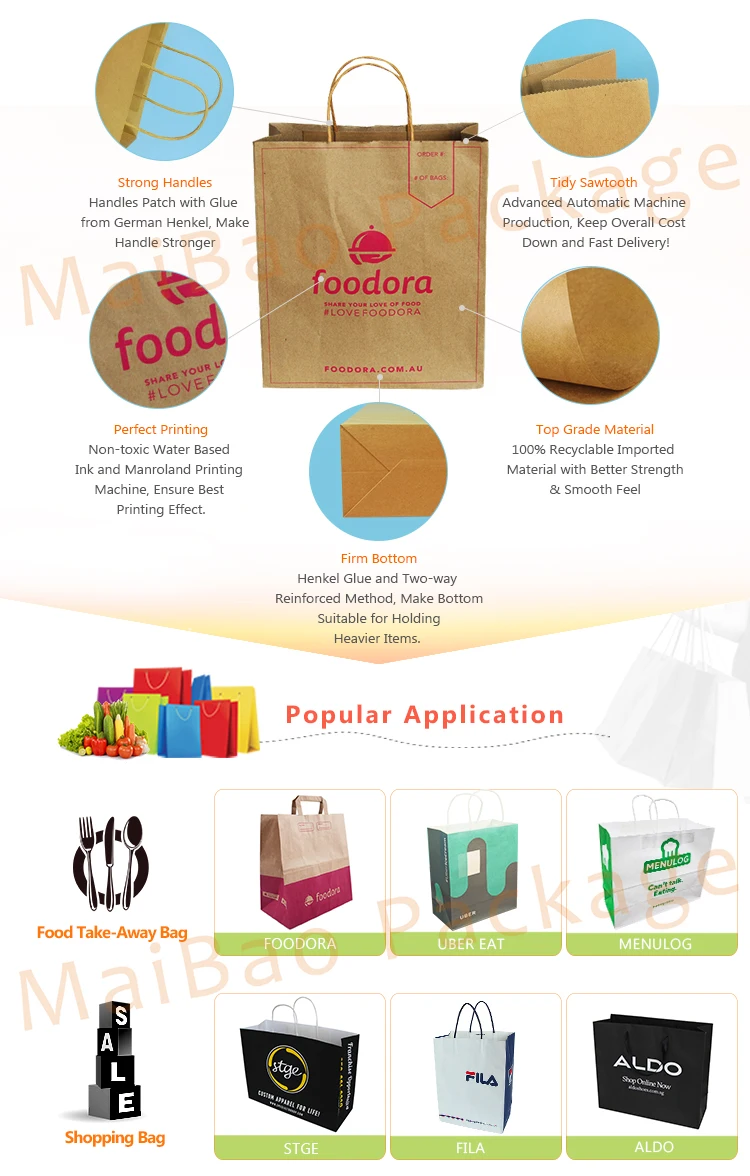 Custom Decorative Colored Design Eco Friendly Brown Kraft Paper Lunch Bags For Hot Food Sandwich