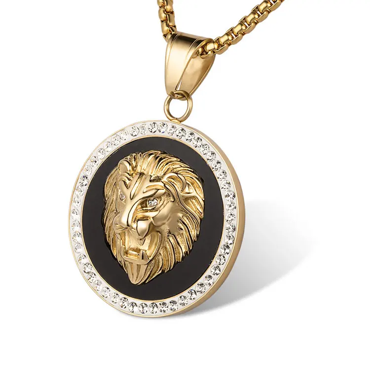 Marlary Custom Stainless Steel Hip Hop Jewelry Necklace Cz Iced Out Gold 18K Lion Head Pendant For Men
