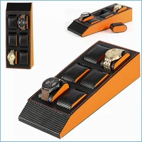 

6 Slot High Grade Shop Presentation Decoration Box Handmade Leather Packaging Watch Display Tray