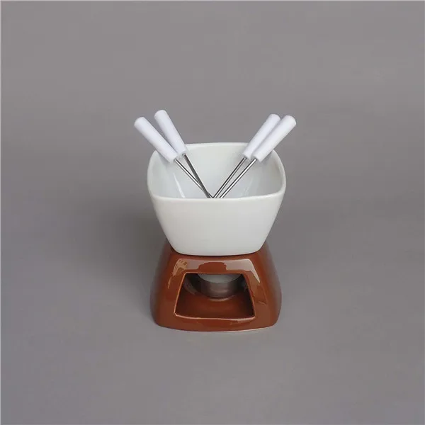 New design plain white divided hot chocolate pot candle ceramic  chocolate fondue 