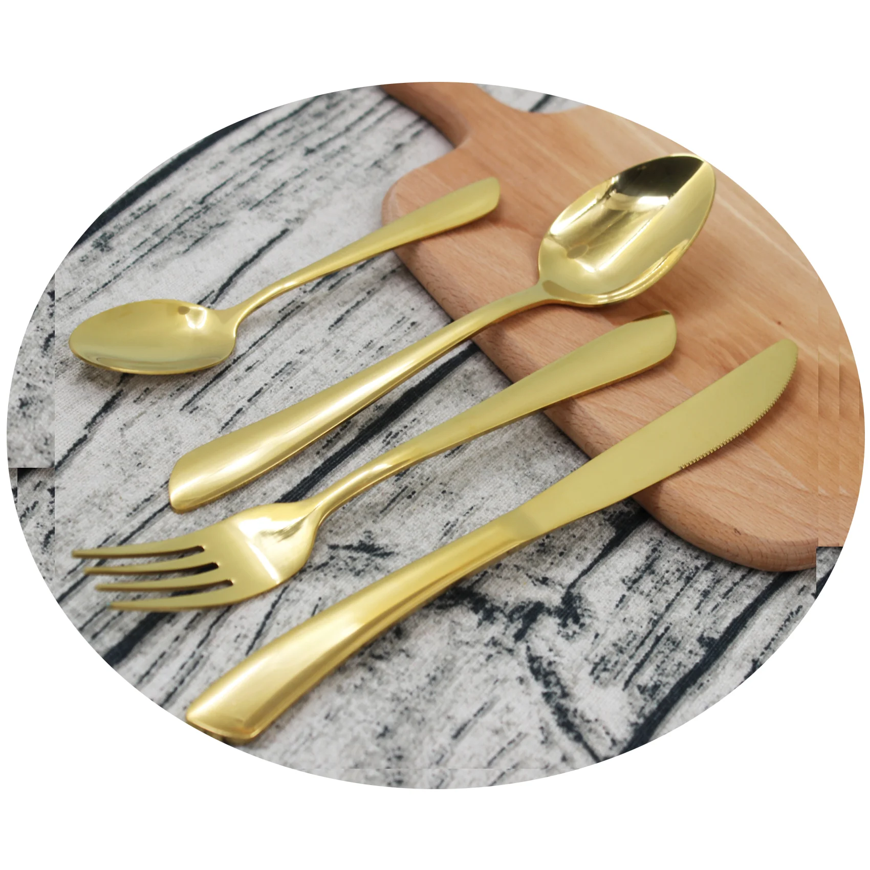 

Luxury gold tableware food safe cutlery 201 material champagne gold coating cutlery set for wedding hotel, Customize/black/silver/gold/rose gold