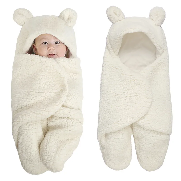 

wholesale hot selling Newborn baby white soft warm lamb cashmere baby swaddle wrap autumn winter thickening baby sleeping bag, As picture show