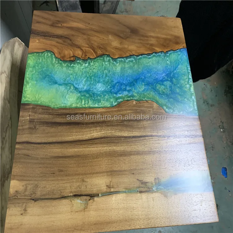 
Walnut High End Special Design dinner clear water blue River Epoxy Resin Table 