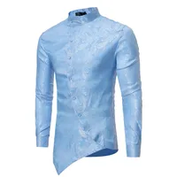 

YAMARKET5 Color Men Shirts Spring Autumn Slim Fit Fashion Floral Print Male Shirt Top Irregular Art Design Long Sleeve Tops