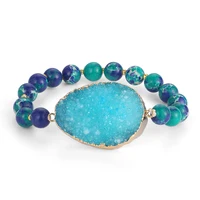 

Fashion round natural imperial jasper stone beads pendant charm crystal druzy gemstone bracelets for women men
