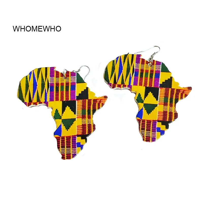 

Africa Map Outline Wood African Colorful Printed Stripes Triangle Geometric Afro Earrings Vintage Jewelry Wooden DIY Accessories, Picture