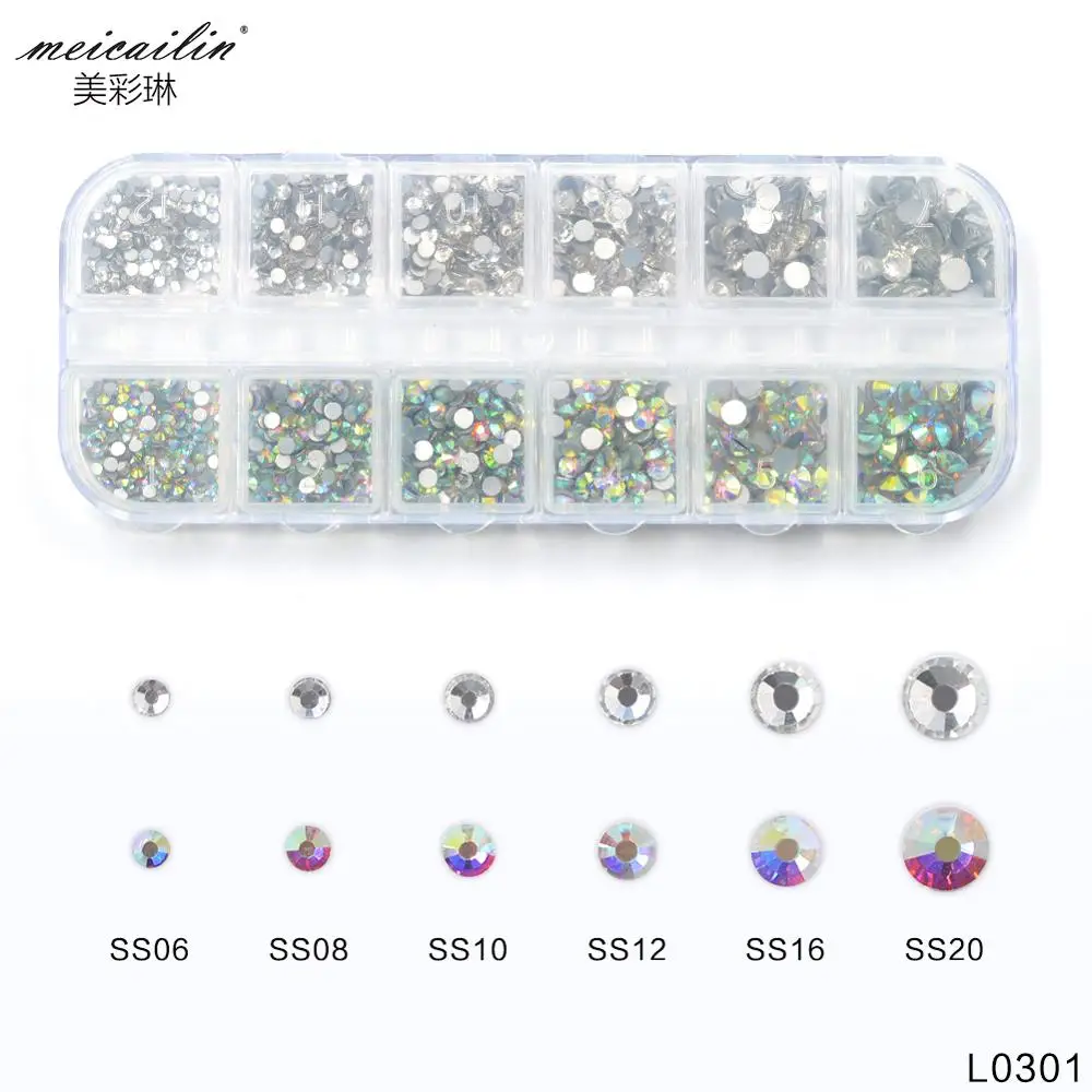 

Hot sale mix size AB and white color bling nail art rhinestones, Ab;white