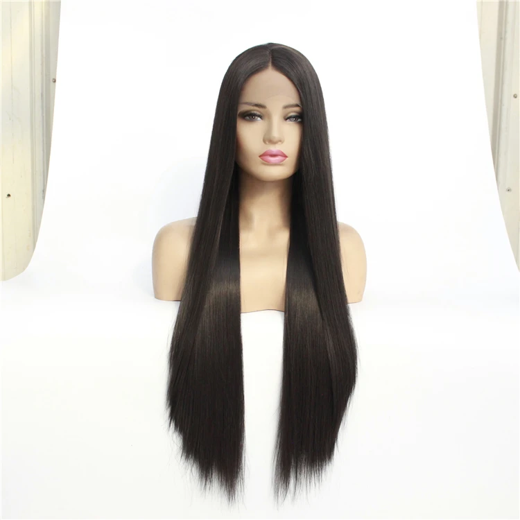 

Alisa Hair Long Black Straight High Heat Resistant Synthetic Lace Wig, Black color