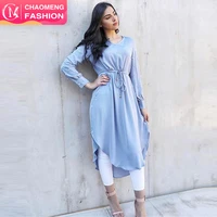 

2245# Malaysia Turkey Casual Summer Chiffon Shirts Tops Muslim Long Sleeve Blouse Dresses Abaya Women Office Wear 2019