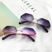 

High Quality Fashion Women Rimless Sunglasses Hot sell Geometry Big Oversized Frame Custom Designer Shades Sun Glasses