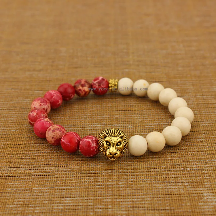 

BRA1180 Fashion Imperial jaspe&riverstone gemstone bracelet,lion head elastic bracelet