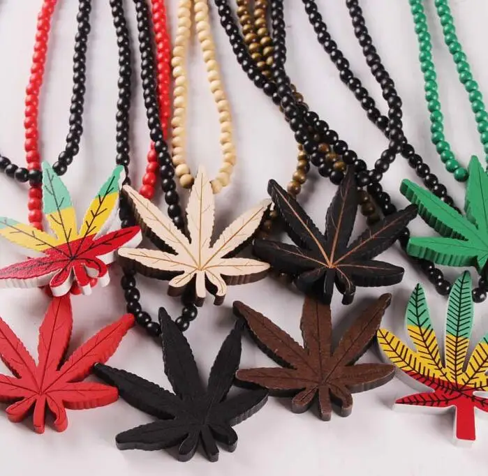 

Weed Good Wood Collares Snoop Dog Men Women Colorful Reggae Beads Pendant Necklaces Chains