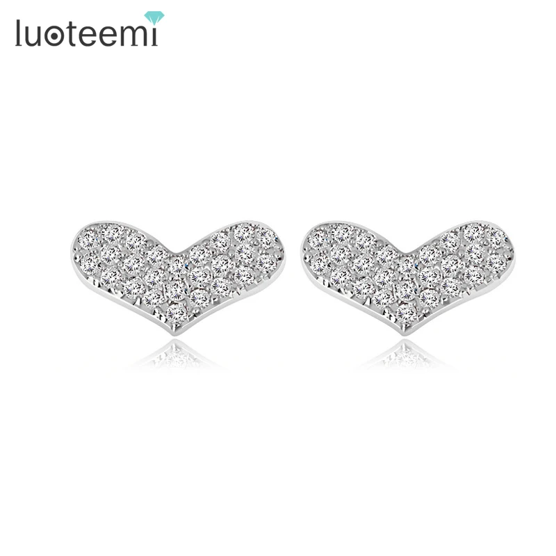 

LUOTEEMI Yiwu Manufacture Cheap Wholesale Small Size Cute Heart Shape Girls Cubic Zirconia Stud Earrings