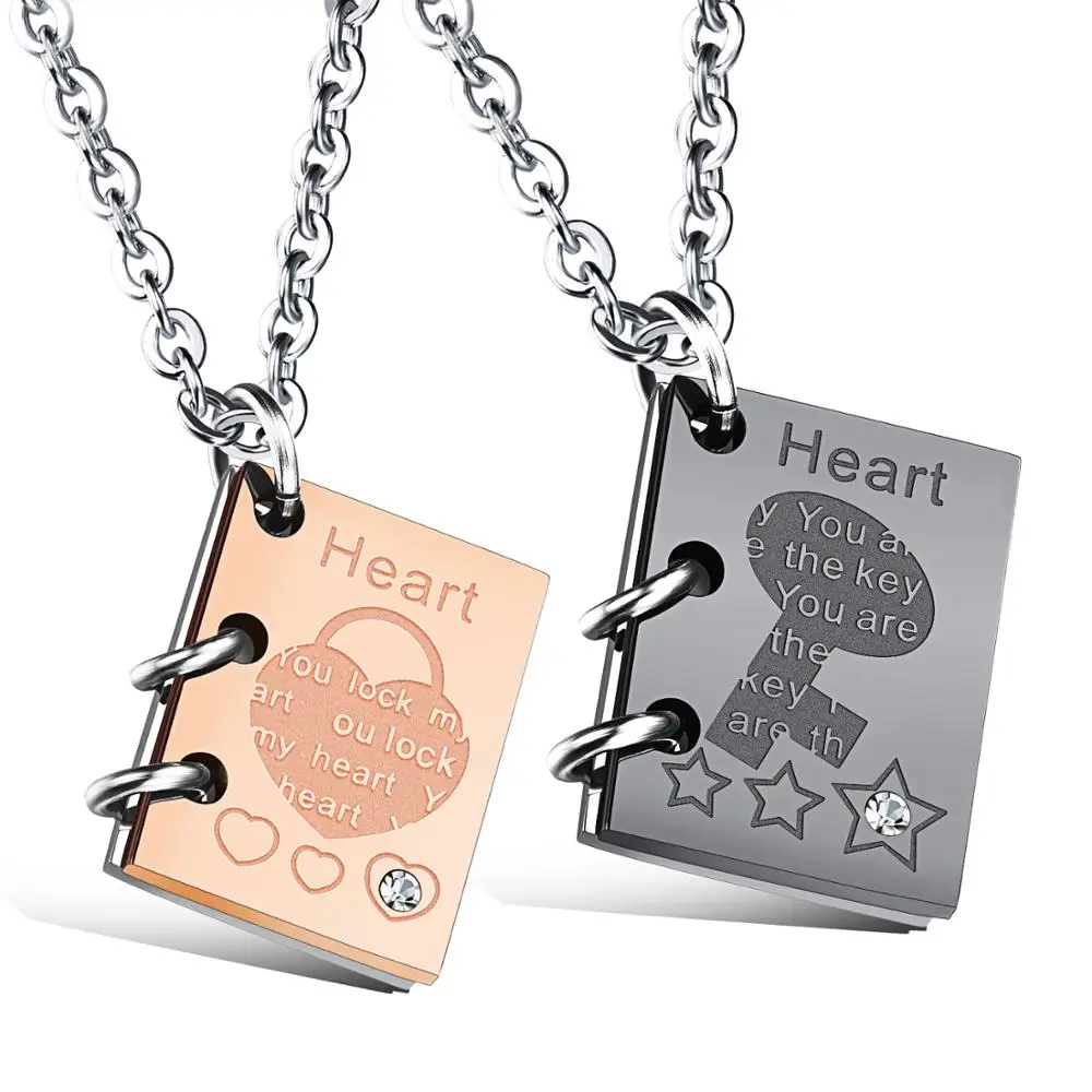 

Novel Design Necklace Stainless Steel Book Heart Custom Pendant, Rose gold/ black