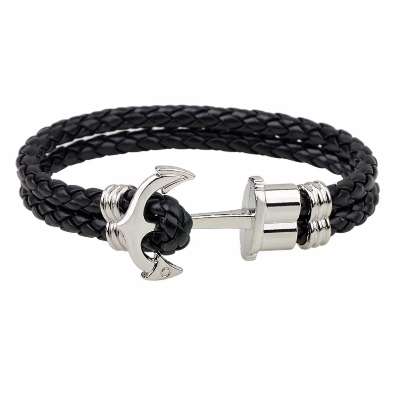 

Ali Baba fashion hand woven anchor bracelet Genuine Leather Mens Bracelet