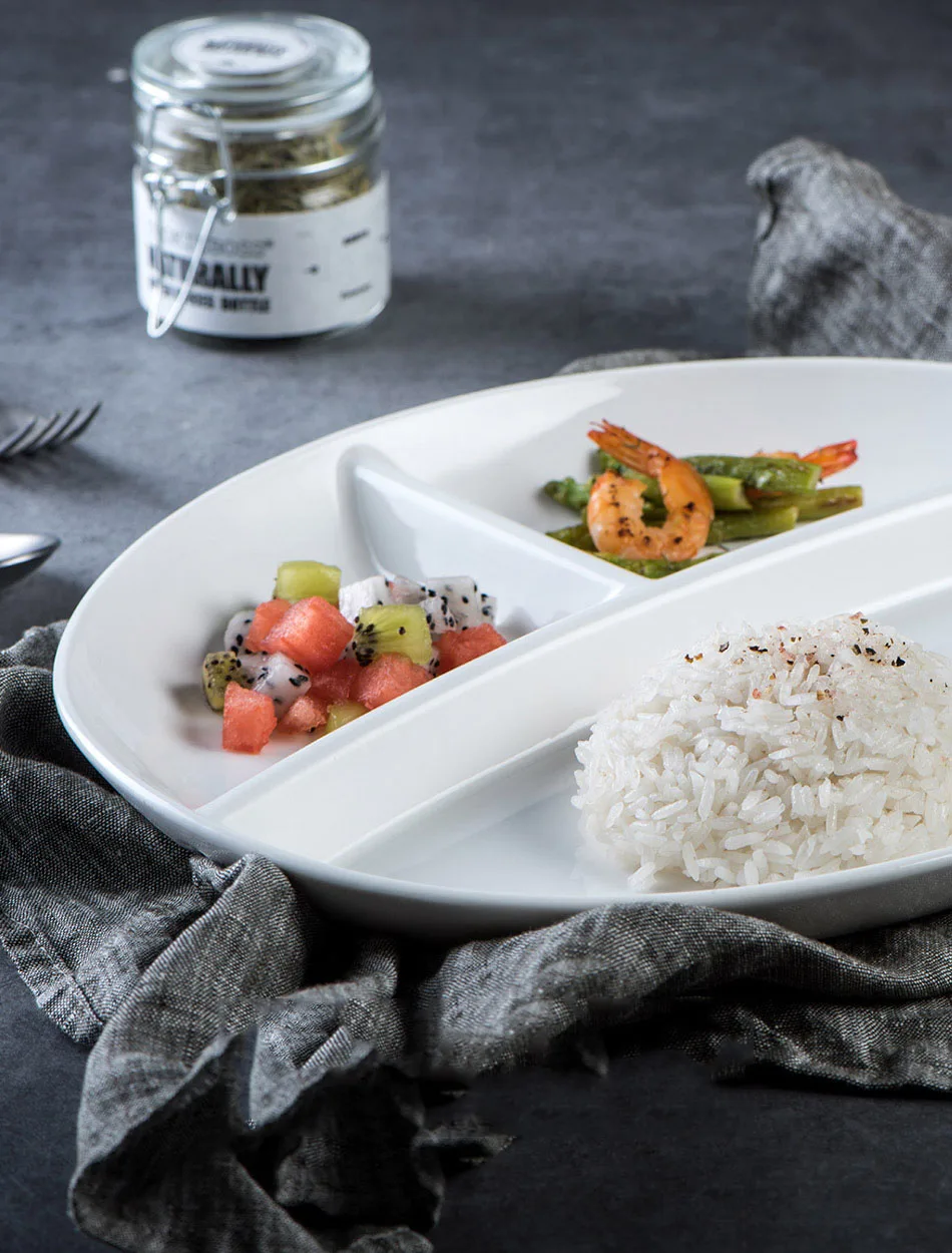 Ceramic separated pure white fast food hotel children's split breakfast tray support custom logo 10" 12"