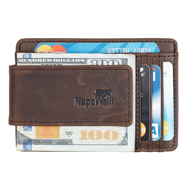 Genuine Leather Magnet Money Clip Super Strong Rfid Magnetic !   Slim - 