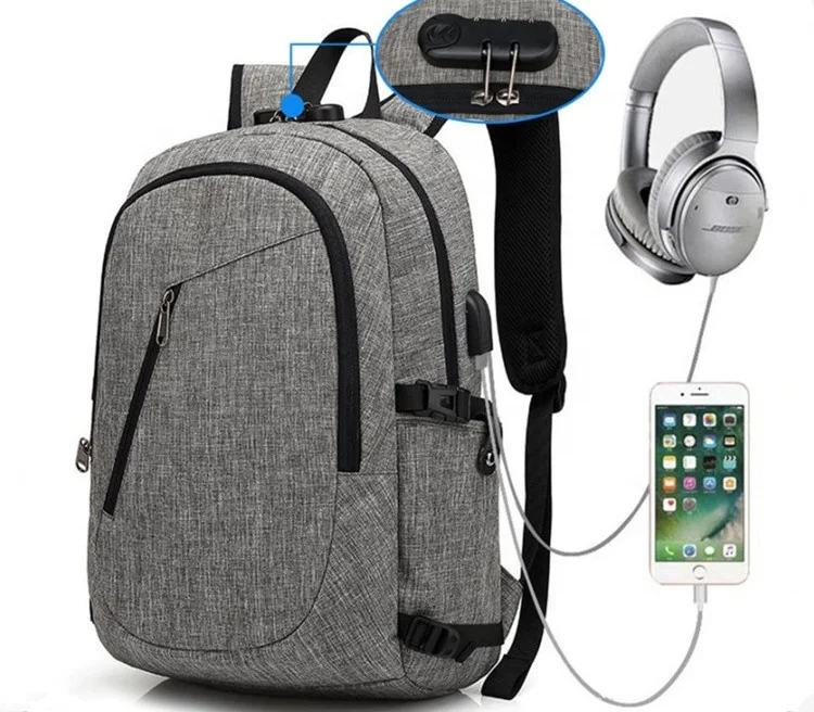 

FREE SAMPLE Amazon Best Seller Antitheft Backpack For 15 inch Laptop USB Charging & Headset Dual Port Anti Theft School Backpack, Grey/black/customize
