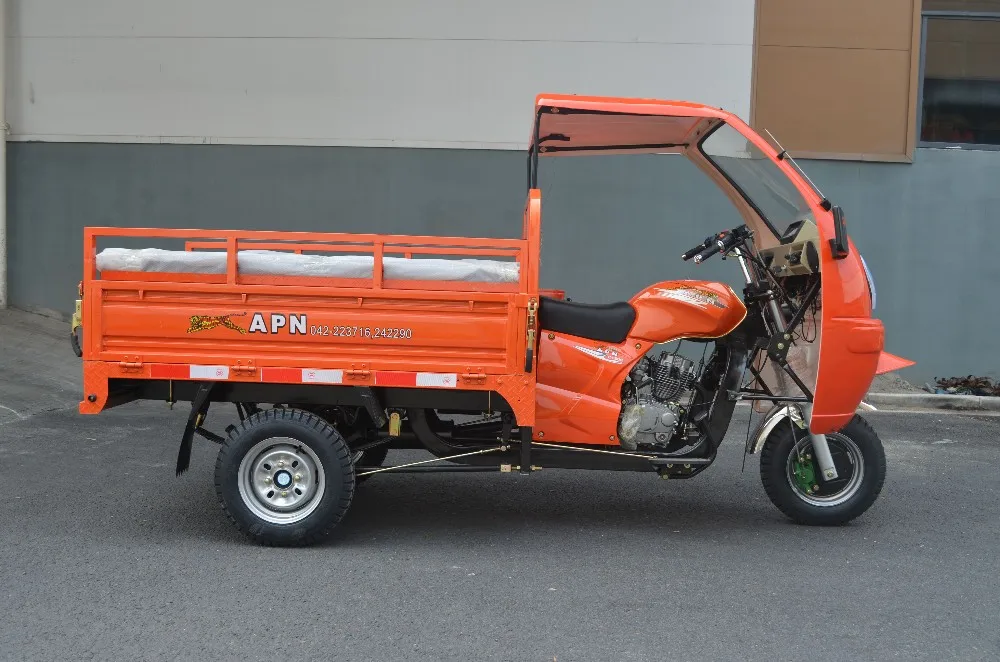 motorized gas powered three wheel cargo tricycle with passenger seats with semi-closed cabin for adult to sell