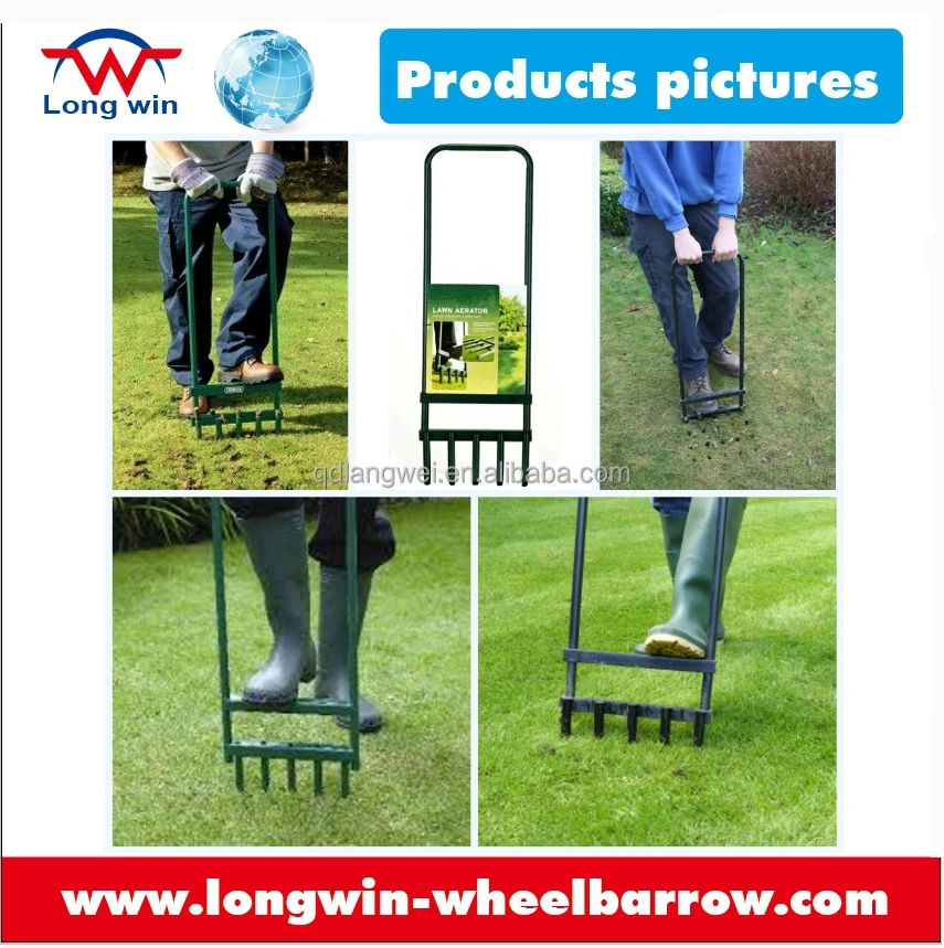 Lawn Aerator Steel Hollow Tine Green with 5 Tines 92 cm Garden Grass 
