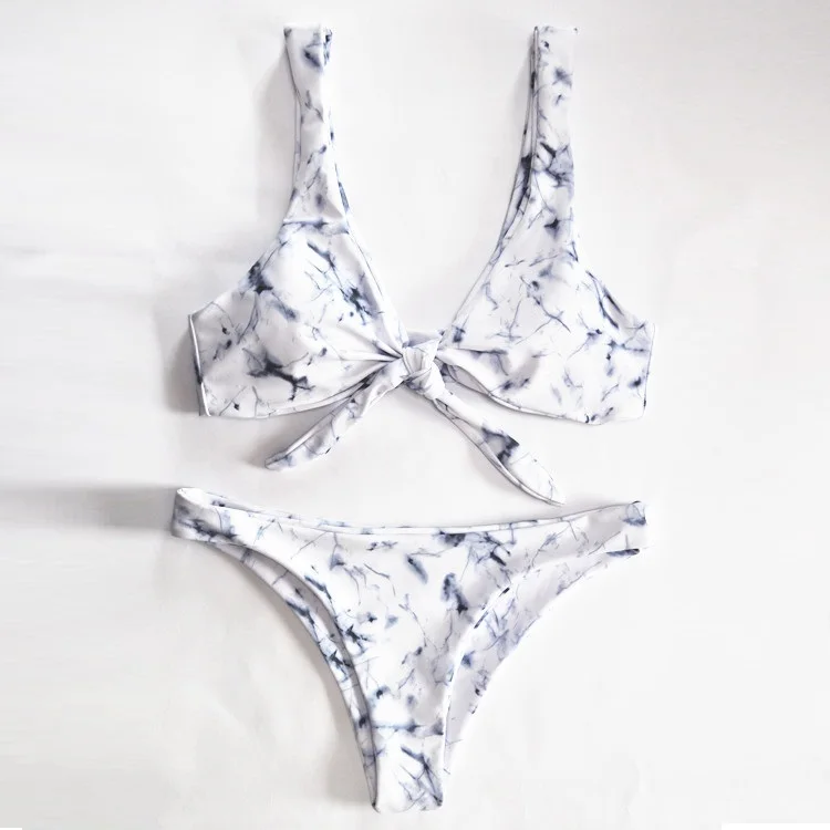

Chinese factory two sided printing front bow tie swim bathing suit, Marble printing