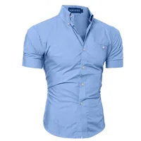 

2020 Summer Men Slim Fit Pure Color Shirt Casual Short Sleeve Shirts