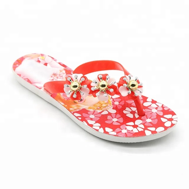 

New Fashion Pattern Flower Upper PVC PCU Ladies Slippers Flip Flops, Requirement