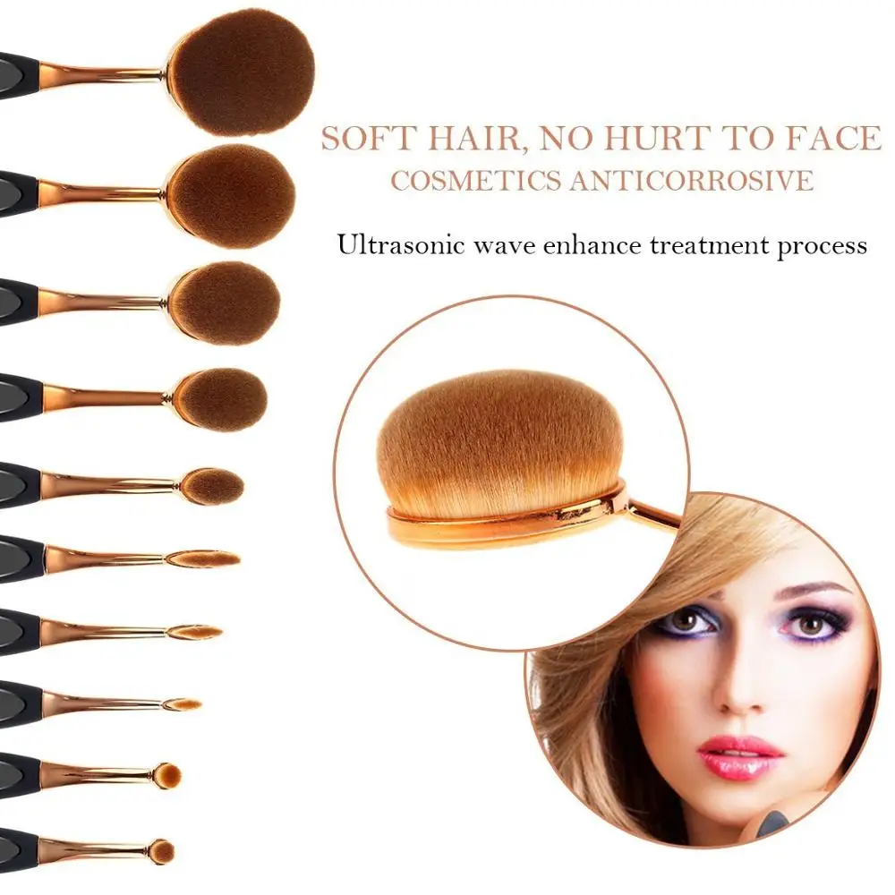 10pcs Beauty Toothbrush Shaped Foundation Power Makeup Oval Puff Brushes Set