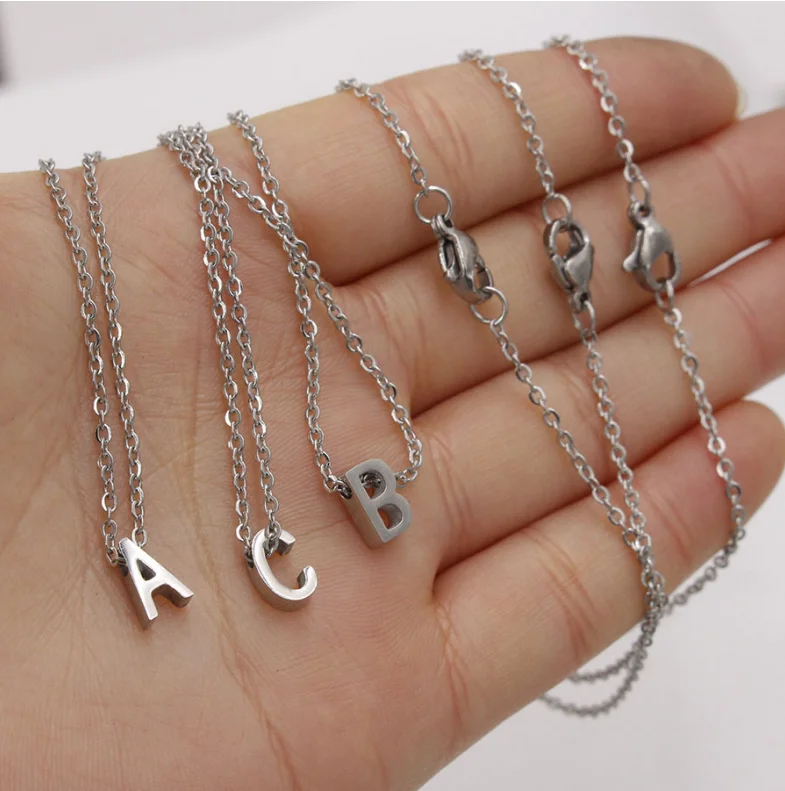 

45cm chain A-Z are all available stainless steel initial letter alphabet pendant necklace jewelry women, Silver and gold