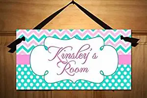 Buy Personalized Door Sign Aqua Pink Chevron Sign Girls