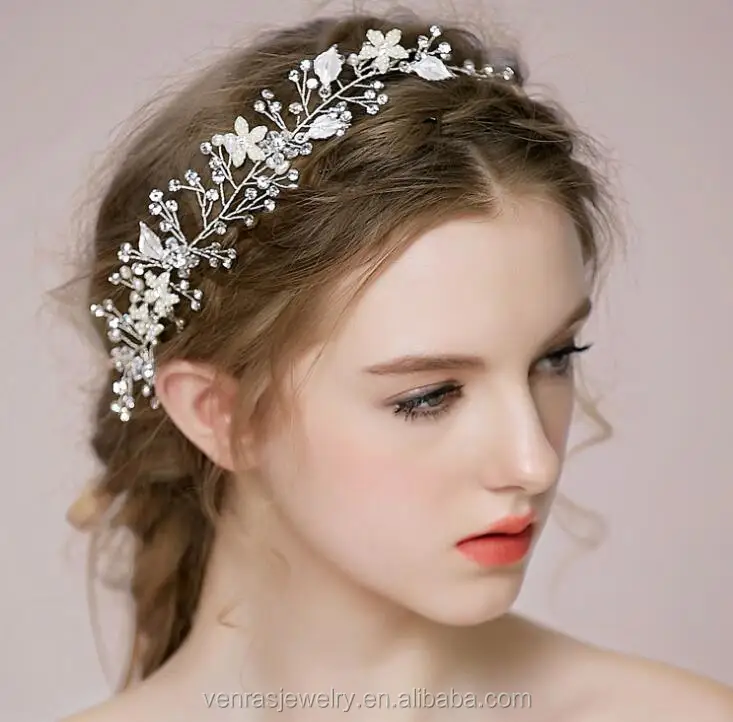 

Elegant handmade freshwater pearl flower leaf wedding bridal headband hair accessories, Gold;silver