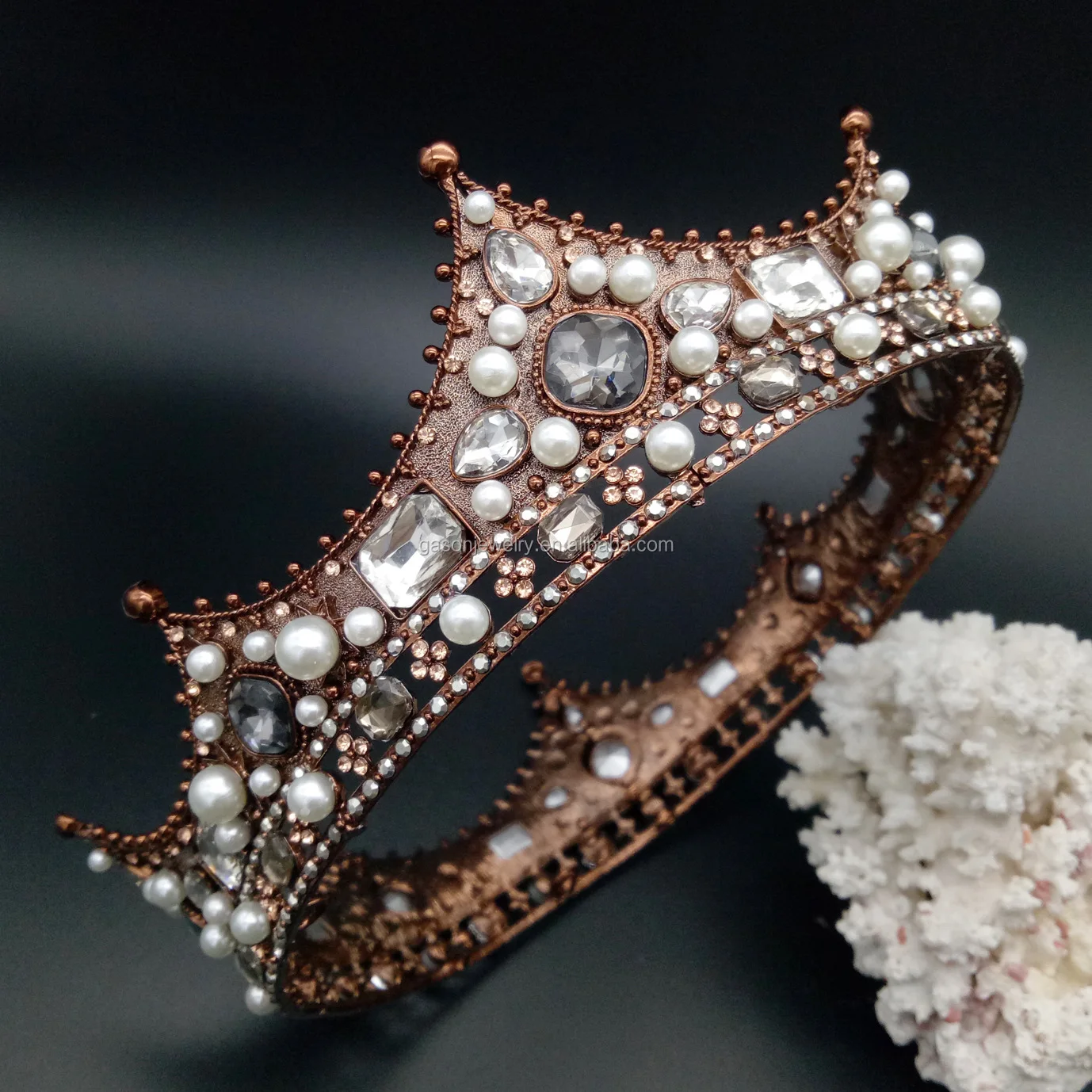 Factory Free Customized Handmade Pearl Princess Queen Tiara Crystal