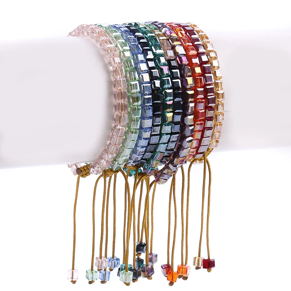 

Fashion Multi Color Crystal Bracelet Hand-woven Square Crystal Beads Bracelets & Bangles Women Jewelry, Picture shows
