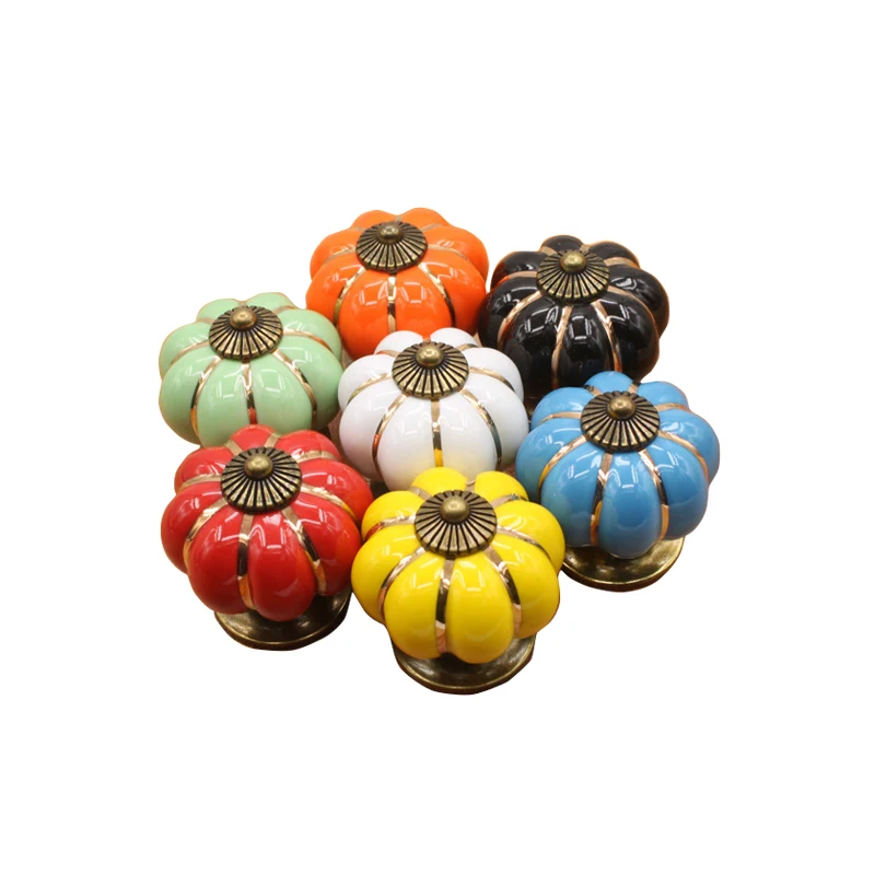 

Pumpkin Ceramic Handles Drawer Knobs Cupboard Door Handles Single Hole Cabinet Handles with screws Furniture Handles CZ-0391