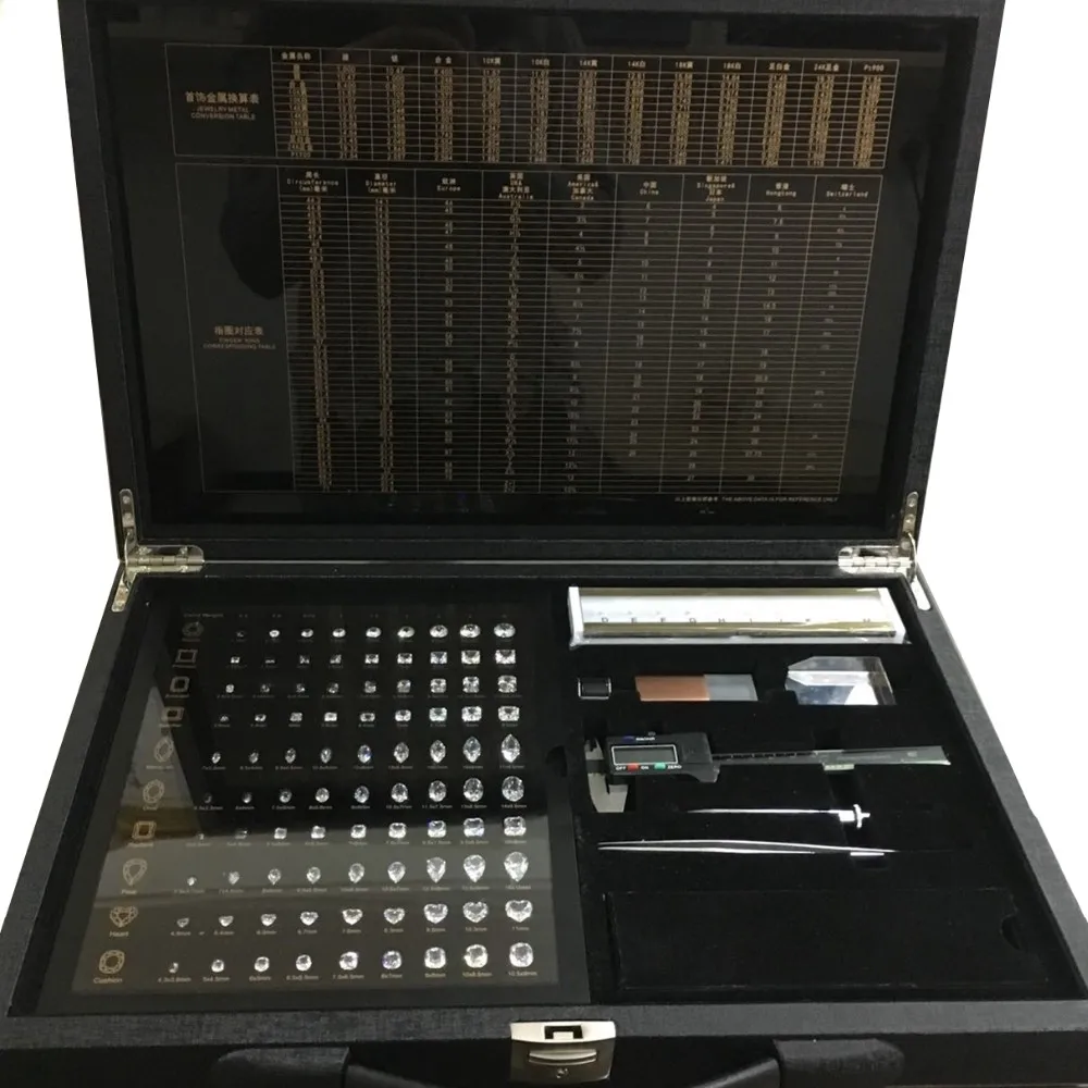 

4Cs grade tester diamond dealer tools collection CZ stones sets color grading size shape master set, D to m