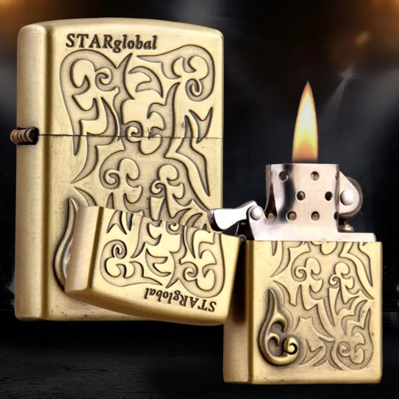 

232-1B Earth Bronze Embossed Floral Flower Metal Windproof Oil Lighters, One color